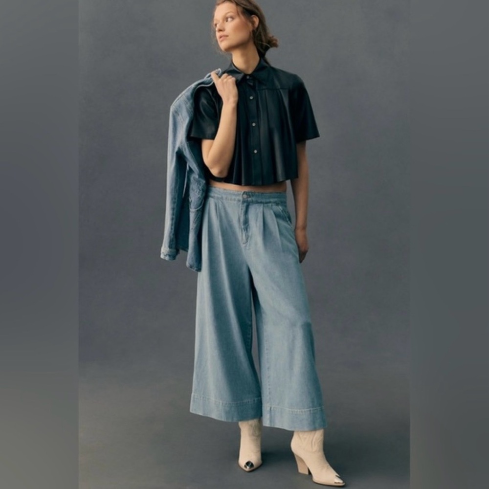 Pilcro/Anthropologie Pleated High Rise Cropped Wide Leg Jeans Size L. NWT